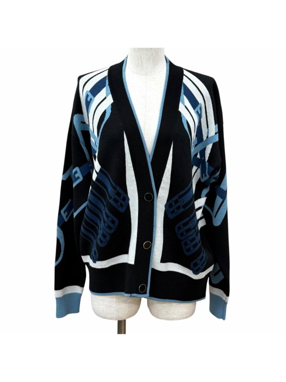 Hermes Jouet Horse Bit Wool 100% V-neck Cardigan Black IT 36